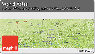 Physical Panoramic Map of the Area around 36° 47' 25" N, 93° 25' 30" W