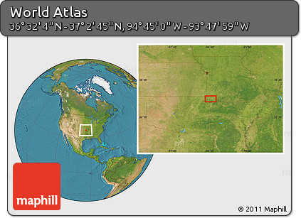 Satellite Location Map of the Area around 36° 47' 25" N, 94° 16' 30" W