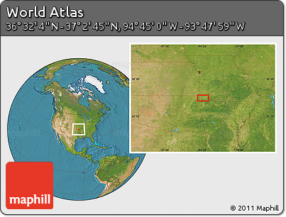 Satellite Location Map of the Area around 36° 47' 25" N, 94° 16' 30" W
