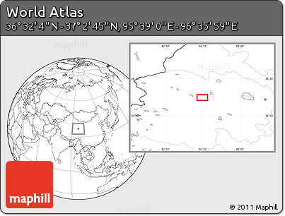 Blank Location Map of the Area around 36° 47' 25" N, 96° 7' 30" E