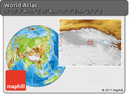 Physical Location Map of the Area around 36° 47' 25" N, 96° 58' 29" E