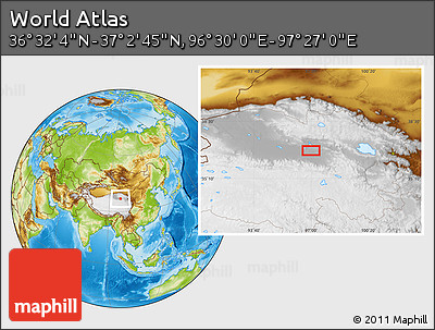 Physical Location Map of the Area around 36° 47' 25" N, 96° 58' 29" E