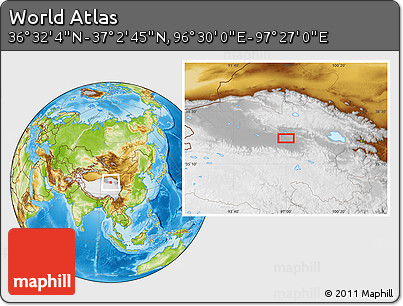Physical Location Map of the Area around 36° 47' 25" N, 96° 58' 29" E