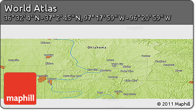 Physical Panoramic Map of the Area around 36° 47' 25" N, 96° 49' 29" W