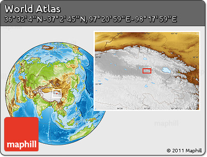 Physical Location Map of the Area around 36° 47' 25" N, 97° 49' 29" E