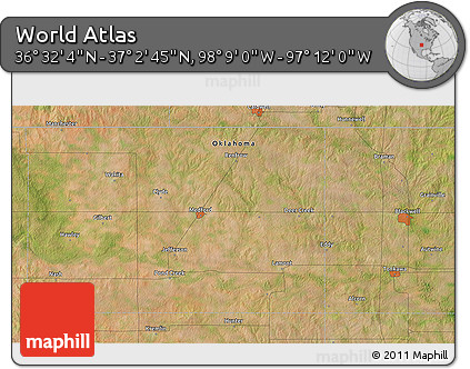 Satellite 3D Map of the Area around 36° 47' 25" N, 97° 40' 30" W