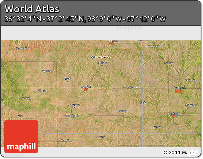 Satellite 3D Map of the Area around 36° 47' 25" N, 97° 40' 30" W