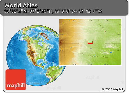 Physical Location Map of the Area around 36° 47' 25" N, 97° 40' 30" W