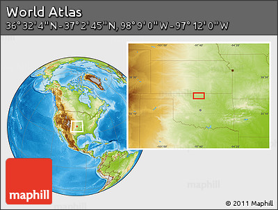 Physical Location Map of the Area around 36° 47' 25" N, 97° 40' 30" W