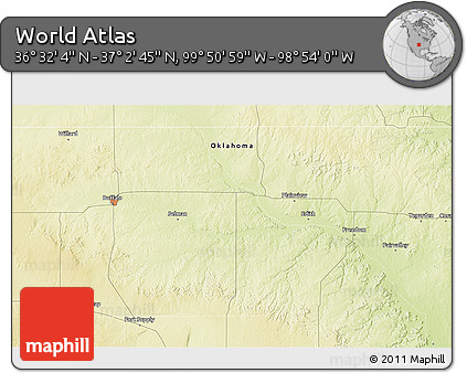 Physical 3D Map of the Area around 36° 47' 25" N, 99° 22' 30" W