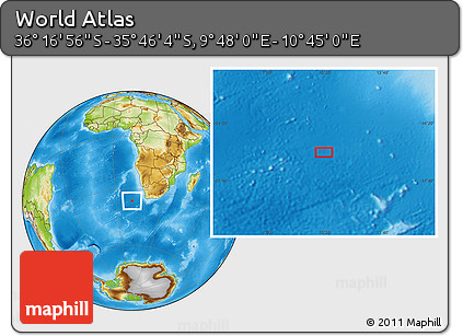 Physical Location Map of the Area around 36° 1' 30" S, 10° 16' 30" E