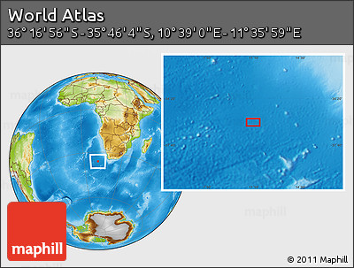 Physical Location Map of the Area around 36° 1' 30" S, 11° 7' 30" E