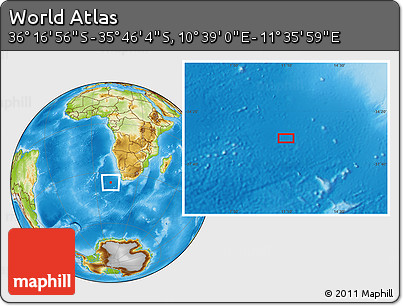 Physical Location Map of the Area around 36° 1' 30" S, 11° 7' 30" E