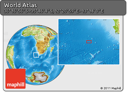 Physical Location Map of the Area around 36° 1' 30" S, 12° 49' 29" E