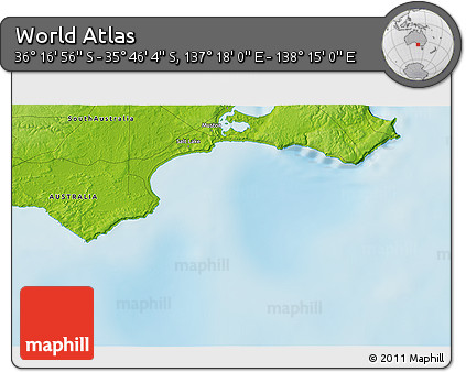 Physical 3D Map of the Area around 36° 1' 30" S, 137° 46' 30" E