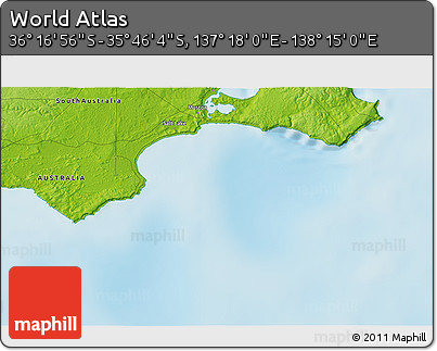 Physical 3D Map of the Area around 36° 1' 30" S, 137° 46' 30" E