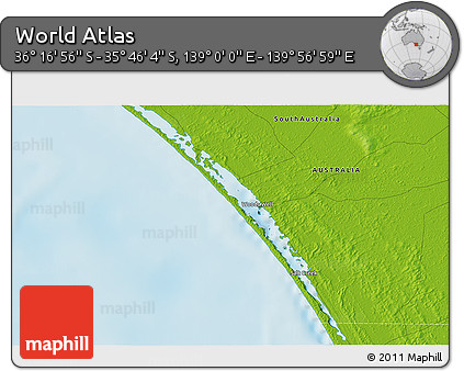 Physical 3D Map of the Area around 36° 1' 30" S, 139° 28' 29" E