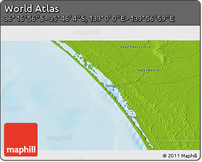 Physical 3D Map of the Area around 36° 1' 30" S, 139° 28' 29" E
