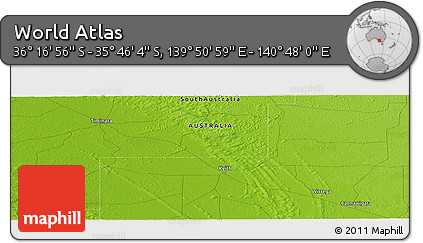 Physical Panoramic Map of the Area around 36° 1' 30" S, 140° 19' 29" E