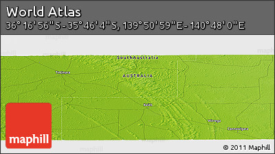 Physical Panoramic Map of the Area around 36° 1' 30" S, 140° 19' 29" E