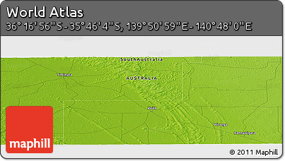 Physical Panoramic Map of the Area around 36° 1' 30" S, 140° 19' 29" E