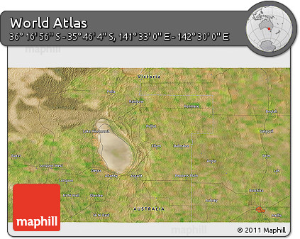 Satellite 3D Map of the Area around 36° 1' 30" S, 142° 1' 30" E