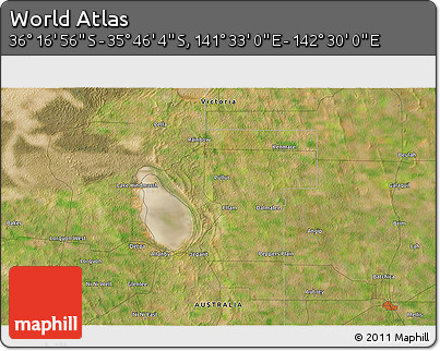 Satellite 3D Map of the Area around 36° 1' 30" S, 142° 1' 30" E