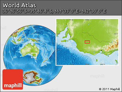 Physical Location Map of the Area around 36° 1' 30" S, 142° 1' 30" E
