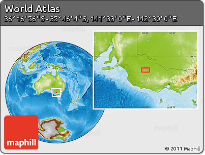 Physical Location Map of the Area around 36° 1' 30" S, 142° 1' 30" E