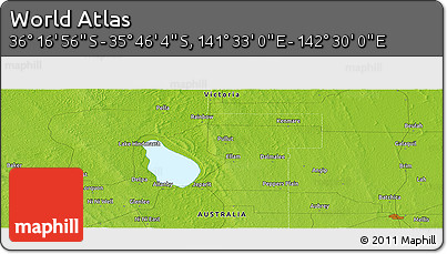 Physical Panoramic Map of the Area around 36° 1' 30" S, 142° 1' 30" E