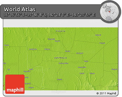 Physical 3D Map of the Area around 36° 1' 30" S, 142° 52' 30" E