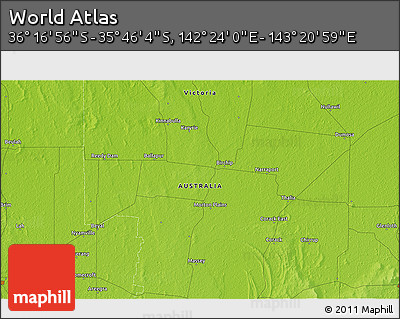 Physical 3D Map of the Area around 36° 1' 30" S, 142° 52' 30" E