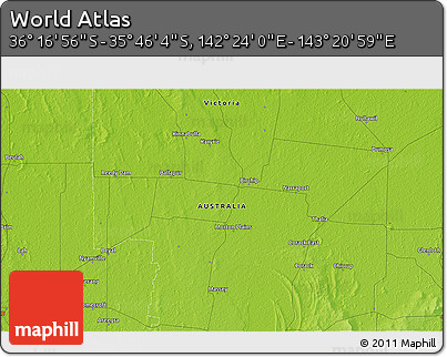 Physical 3D Map of the Area around 36° 1' 30" S, 142° 52' 30" E