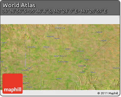 Satellite 3D Map of the Area around 36° 1' 30" S, 142° 52' 30" E