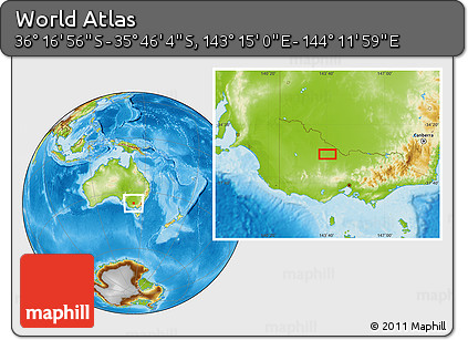 Physical Location Map of the Area around 36° 1' 30" S, 143° 43' 29" E