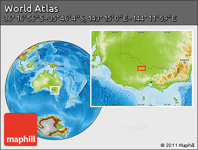 Physical Location Map of the Area around 36° 1' 30" S, 143° 43' 29" E