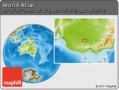 Physical Location Map of the Area around 36° 1' 30" S, 143° 43' 29" E