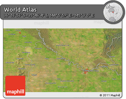 Satellite 3D Map of the Area around 36° 1' 30" S, 144° 34' 29" E