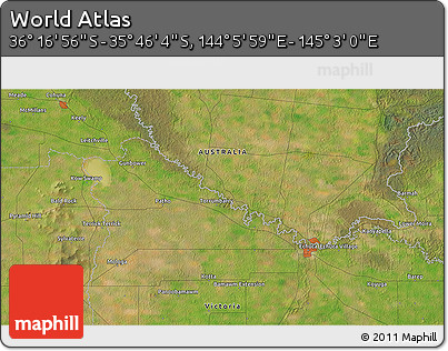 Satellite 3D Map of the Area around 36° 1' 30" S, 144° 34' 29" E