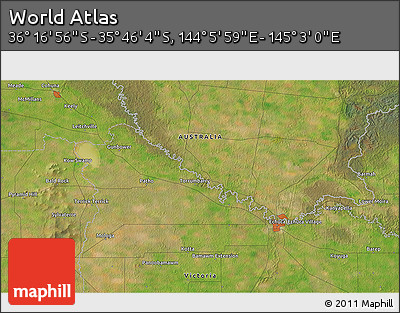 Satellite 3D Map of the Area around 36° 1' 30" S, 144° 34' 29" E