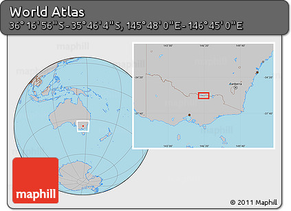 Gray Location Map of the Area around 36° 1' 30" S, 146° 16' 30" E