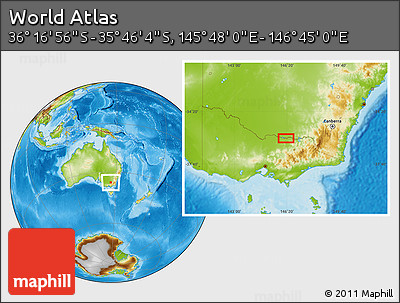 Physical Location Map of the Area around 36° 1' 30" S, 146° 16' 30" E