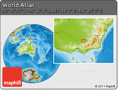 Physical Location Map of the Area around 36° 1' 30" S, 146° 16' 30" E