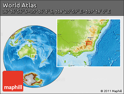 Physical Location Map of the Area around 36° 1' 30" S, 148° 49' 29" E