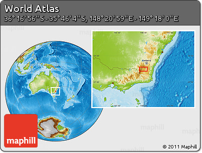 Physical Location Map of the Area around 36° 1' 30" S, 148° 49' 29" E