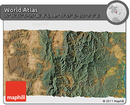 Satellite 3D Map of the Area around 36° 1' 30" S, 149° 40' 30" E
