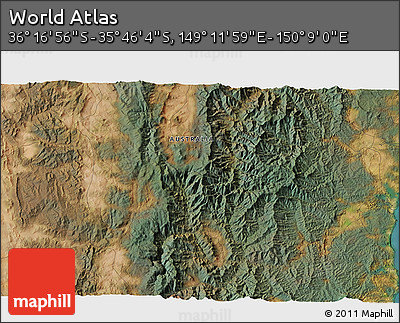 Satellite 3D Map of the Area around 36° 1' 30" S, 149° 40' 30" E