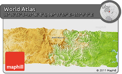 Physical Panoramic Map of the Area around 36° 1' 30" S, 149° 40' 30" E