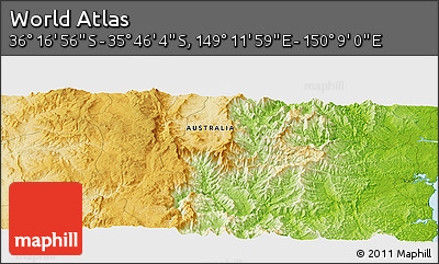 Physical Panoramic Map of the Area around 36° 1' 30" S, 149° 40' 30" E