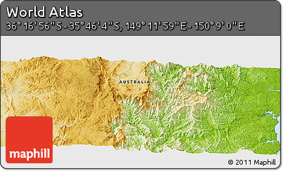 Physical Panoramic Map of the Area around 36° 1' 30" S, 149° 40' 30" E